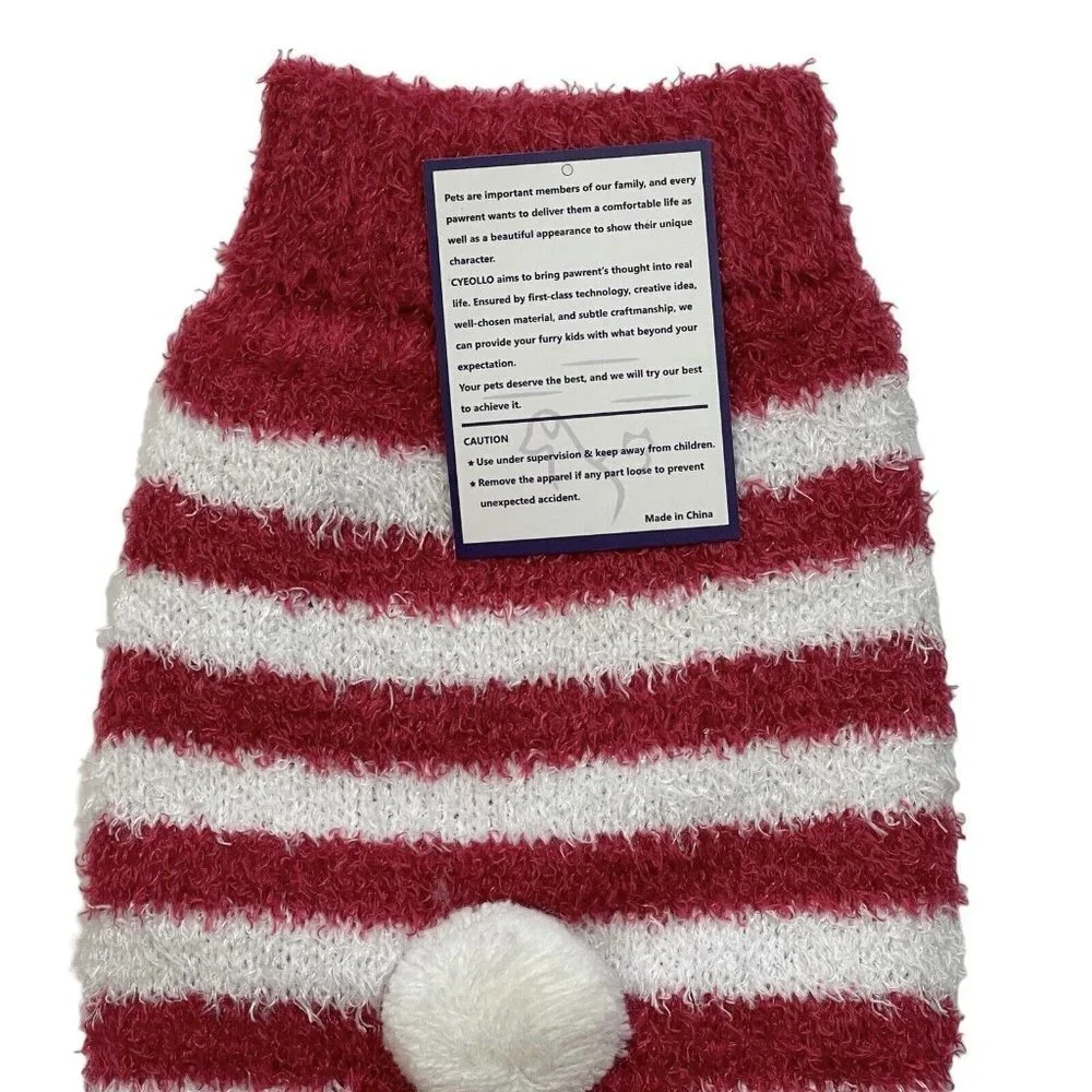 CYEOLLO Dog Christmas Sweater Red White‎ Stripe Small Santa w/Glasses Pets NEW